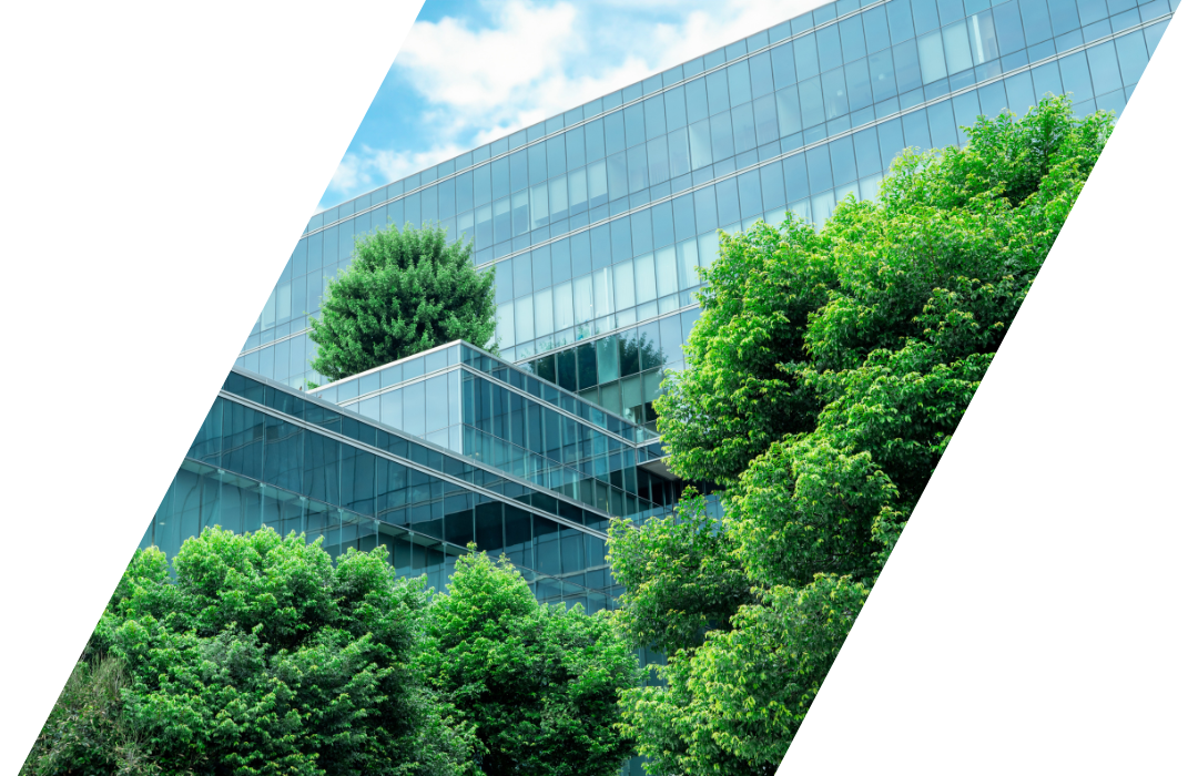 Brand new building, with greenery
